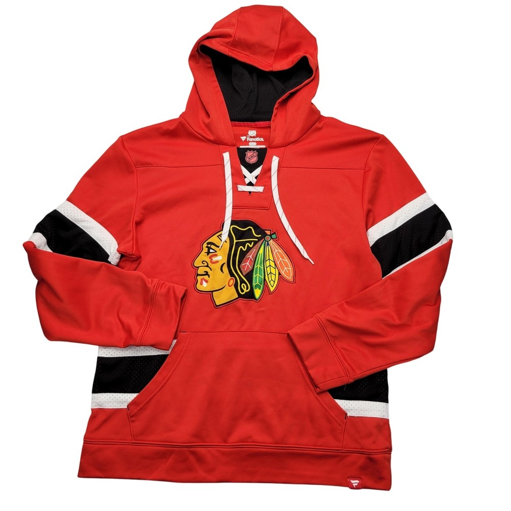 Chicago Blackhawks Sweatshirt Mens Large Red NHL Hockey Fanatics Lace Up Hoodie